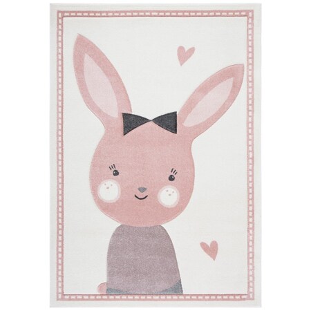Flowers First 6 ft.-7 in. x 9 ft. Carousel Power Loomed Kids & Youth Rectangle Rug, Ivory & Pink FL2149425